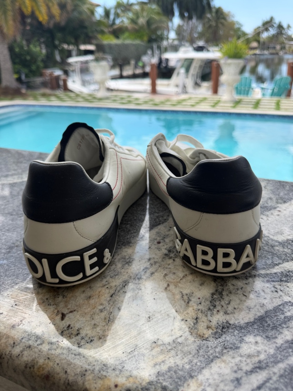 Dolce & Gabbana White Sneakers with Black Heel Logo